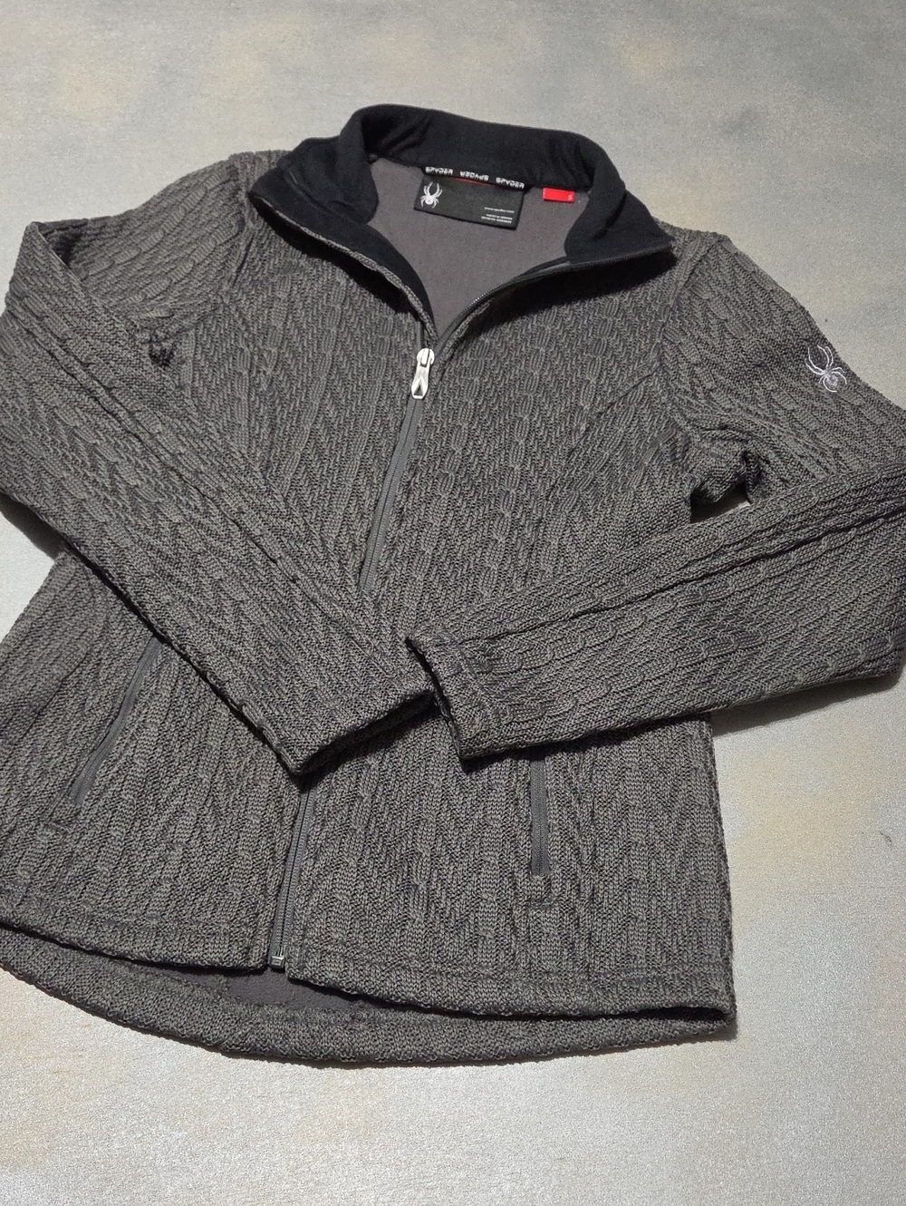 Spyder Women's Dark Gray Cable-Knit Full-Zip Ski Jacket